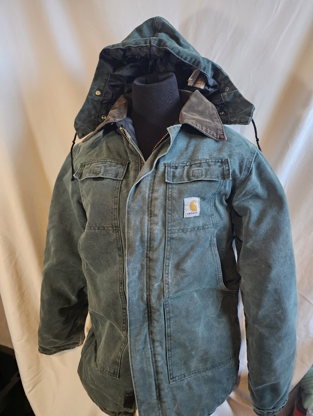 Rare Carhartt Hooded Duck Canvas Field Jacket in Green Medium Vintage